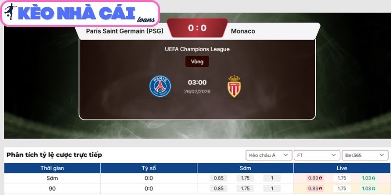 Kèo tài xỉu trận Paris Saint Germain vs AS Monaco (03:00 ngày 26/02| C1)