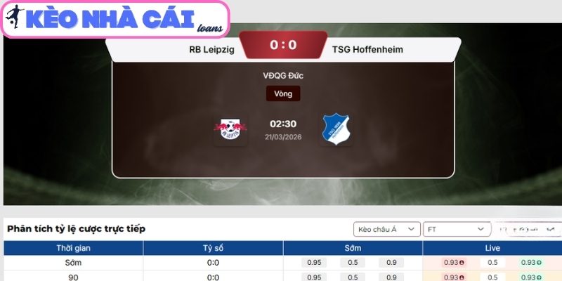 Kèo châu Á trận RB Leipzig vs Hoffenheim (02:30 ngày 21/03, Bundesliga)