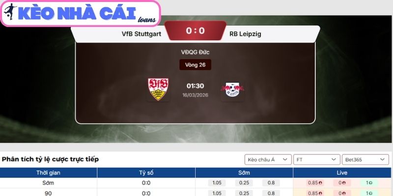 Kèo châu Á trận VfB Stuttgart vs RB Leipzig (01:30 ngày 16/03, Bundesliga)