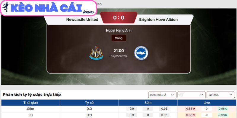 Kèo châu Á trận Newcastle United vs Brighton Hove Albion (21:00 02/05, Ngoại Hạng Anh)
